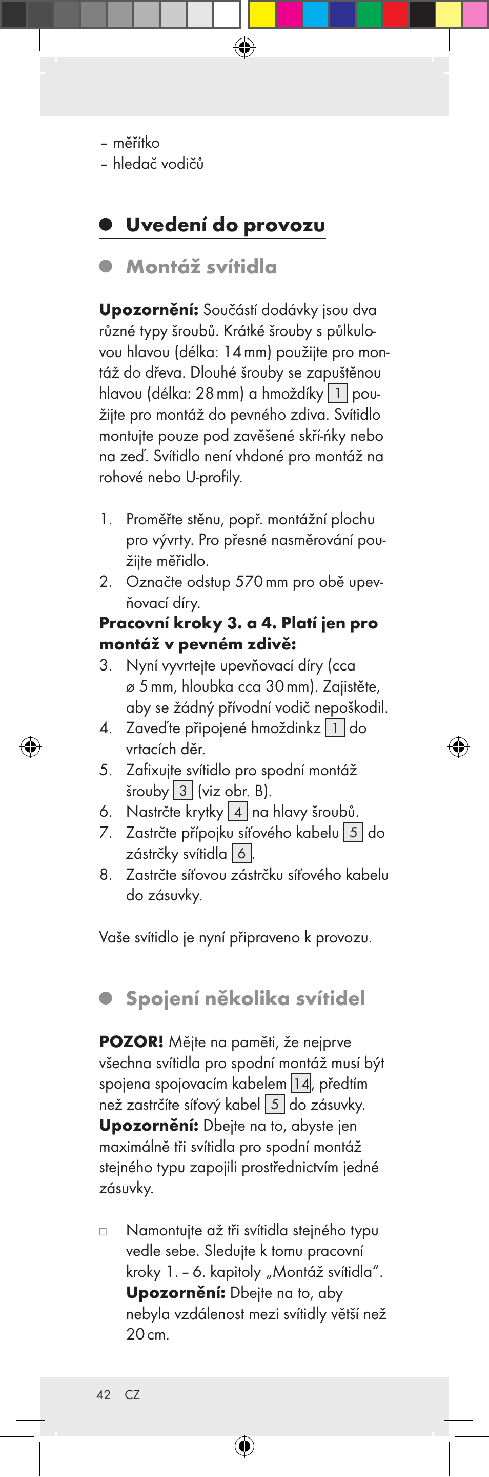 Uvedení do provozu montáž svítidla, Spojení několika svítidel | Livarno Z31159A-BS Z31159B-BS User Manual | Page 42 / 62