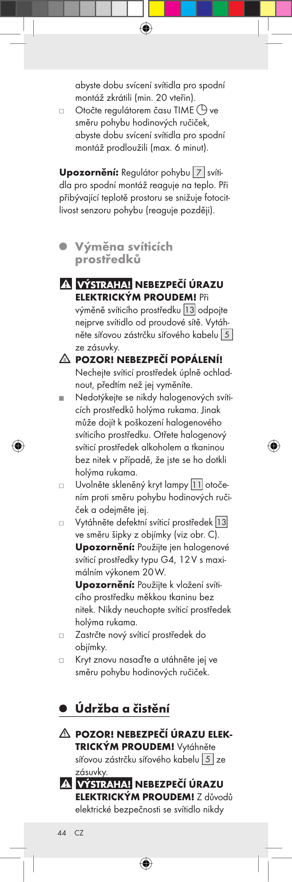 Výměna svíticích prostředků, Údržba a čistění | Livarno Z31159A-BS Z31159B-BS User Manual | Page 44 / 62