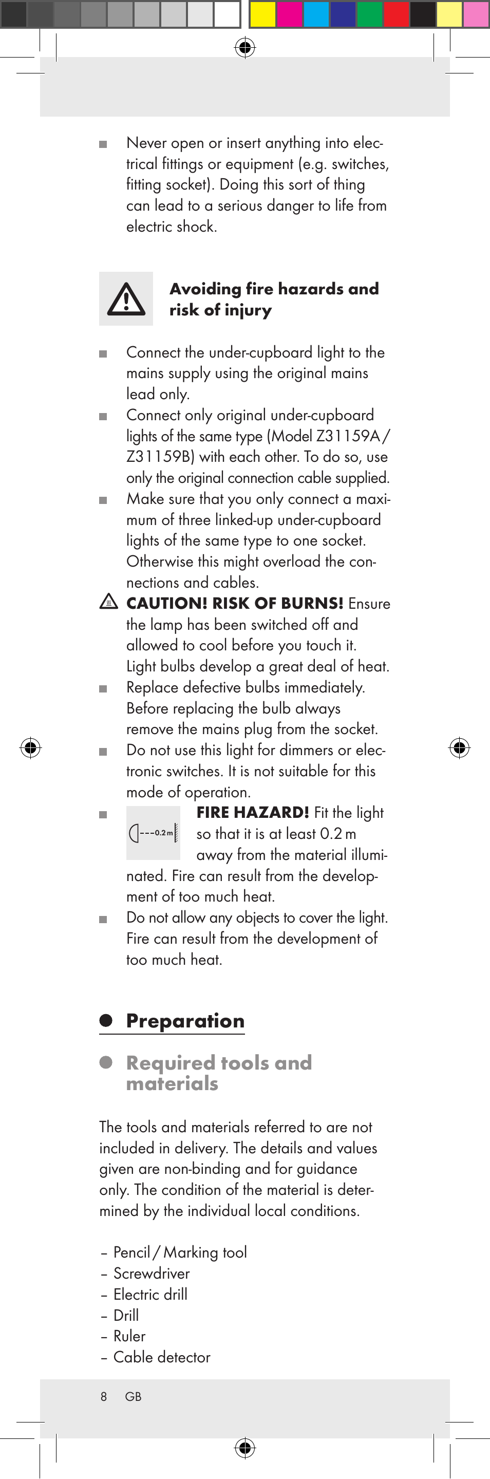 Preparation required tools and materials | Livarno Z31159A-BS Z31159B-BS User Manual | Page 8 / 62