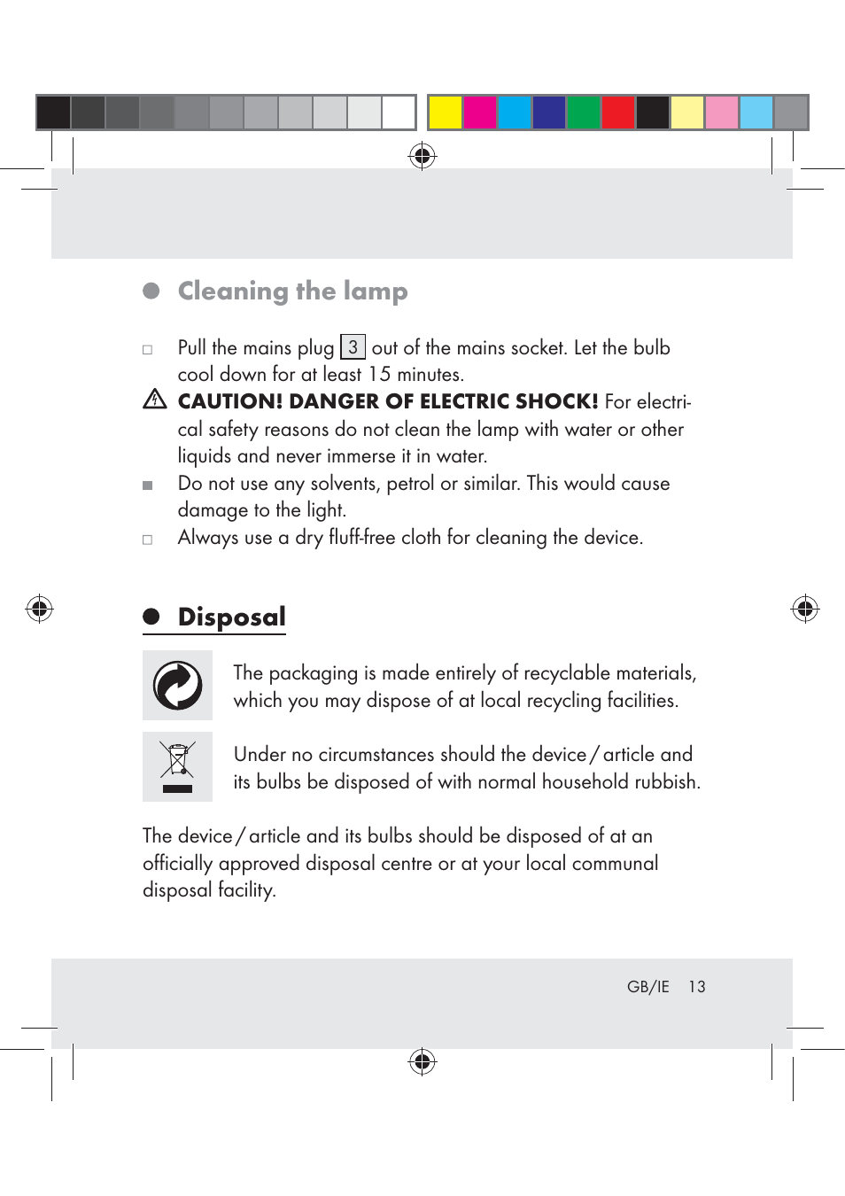 Cleaning the lamp, Disposal | Livarno Z31202A -BS / Z31202B -BS / Z31202C -BS User Manual | Page 13 / 15