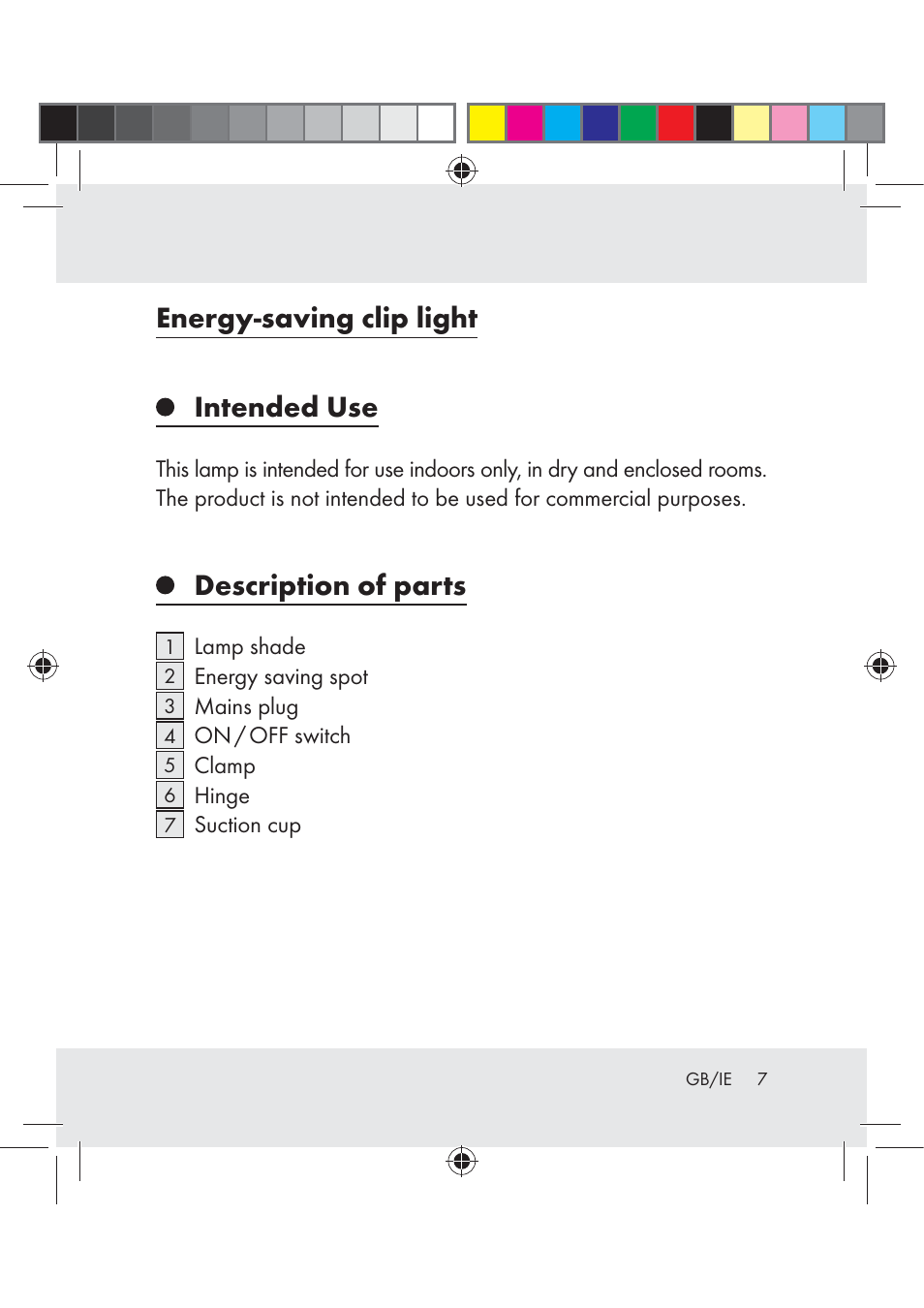 Energy-saving clip light intended use, Description of parts | Livarno Z31202A -BS / Z31202B -BS / Z31202C -BS User Manual | Page 7 / 15