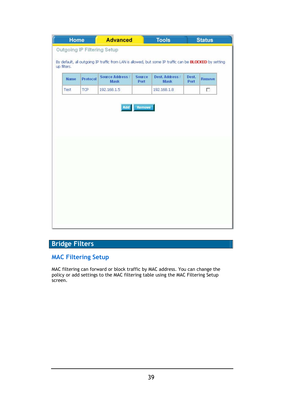 Bridge filters | D-Link DSL-2640B User Manual | Page 40 / 85