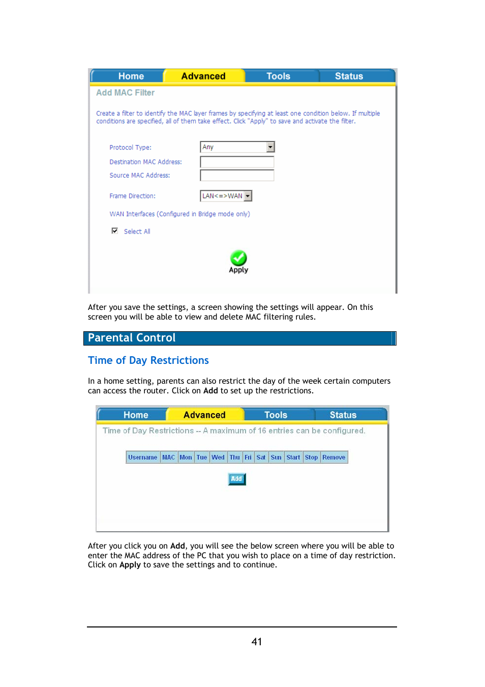Parental control | D-Link DSL-2640B User Manual | Page 42 / 85
