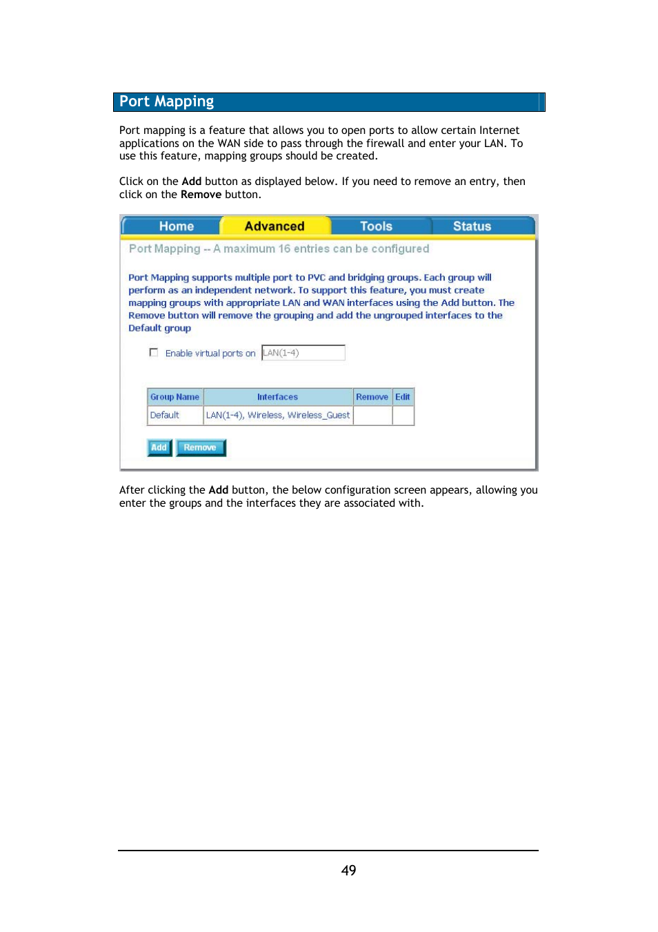 Port mapping | D-Link DSL-2640B User Manual | Page 50 / 85
