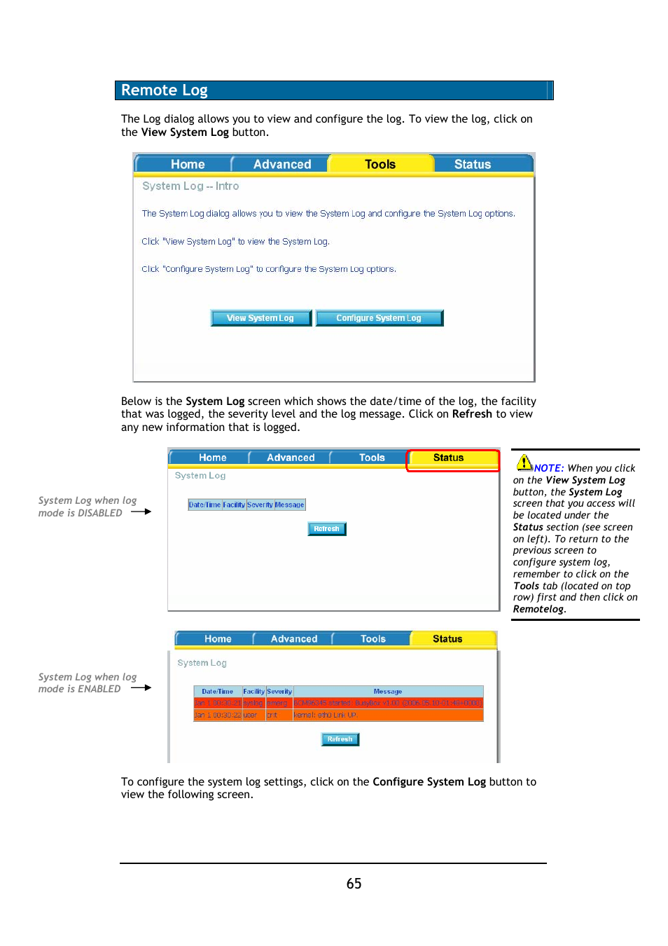 Remote log | D-Link DSL-2640B User Manual | Page 66 / 85