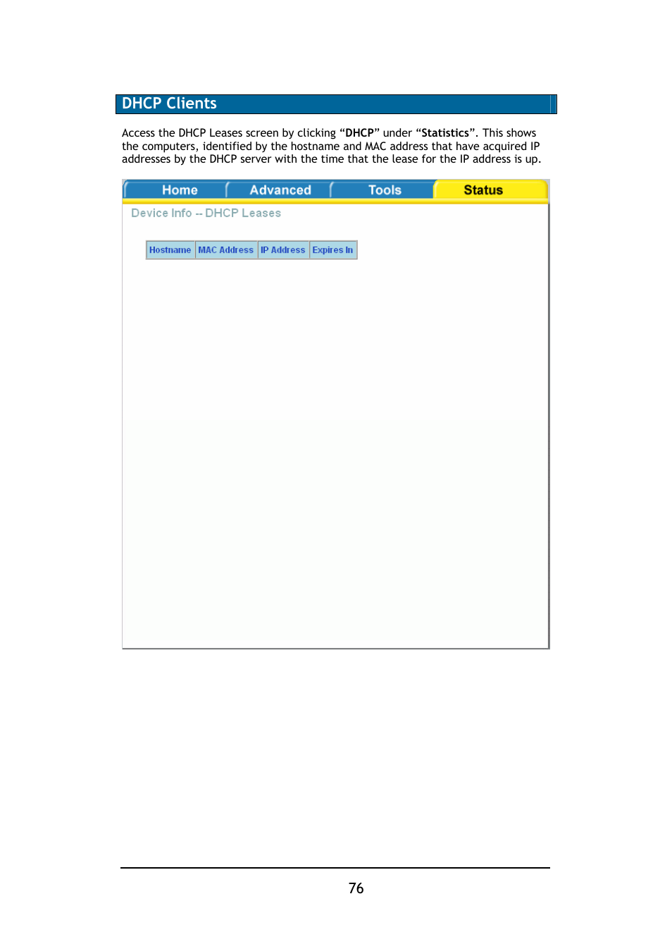 Dhcp clients | D-Link DSL-2640B User Manual | Page 77 / 85