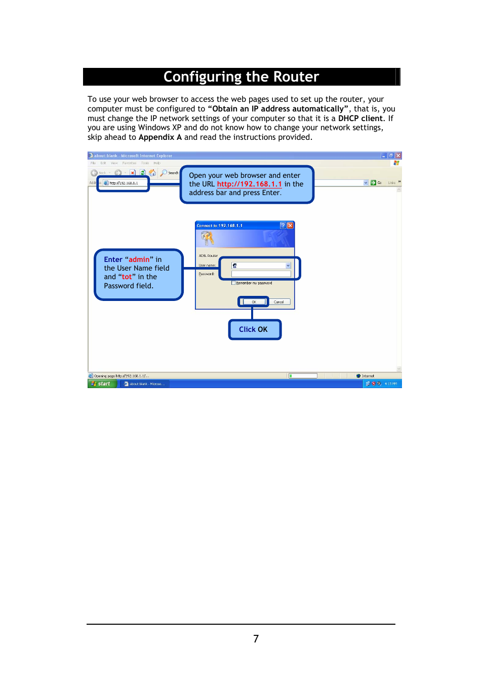 Configuring the router | D-Link DSL-2640B User Manual | Page 8 / 85