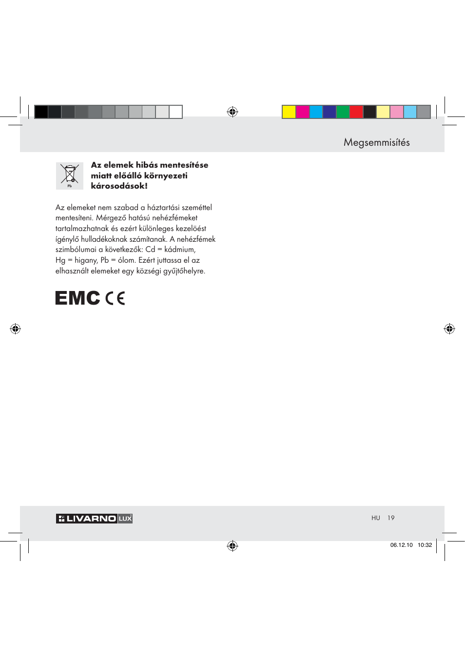 Megsemmisítés | Livarno Z31124 User Manual | Page 17 / 32