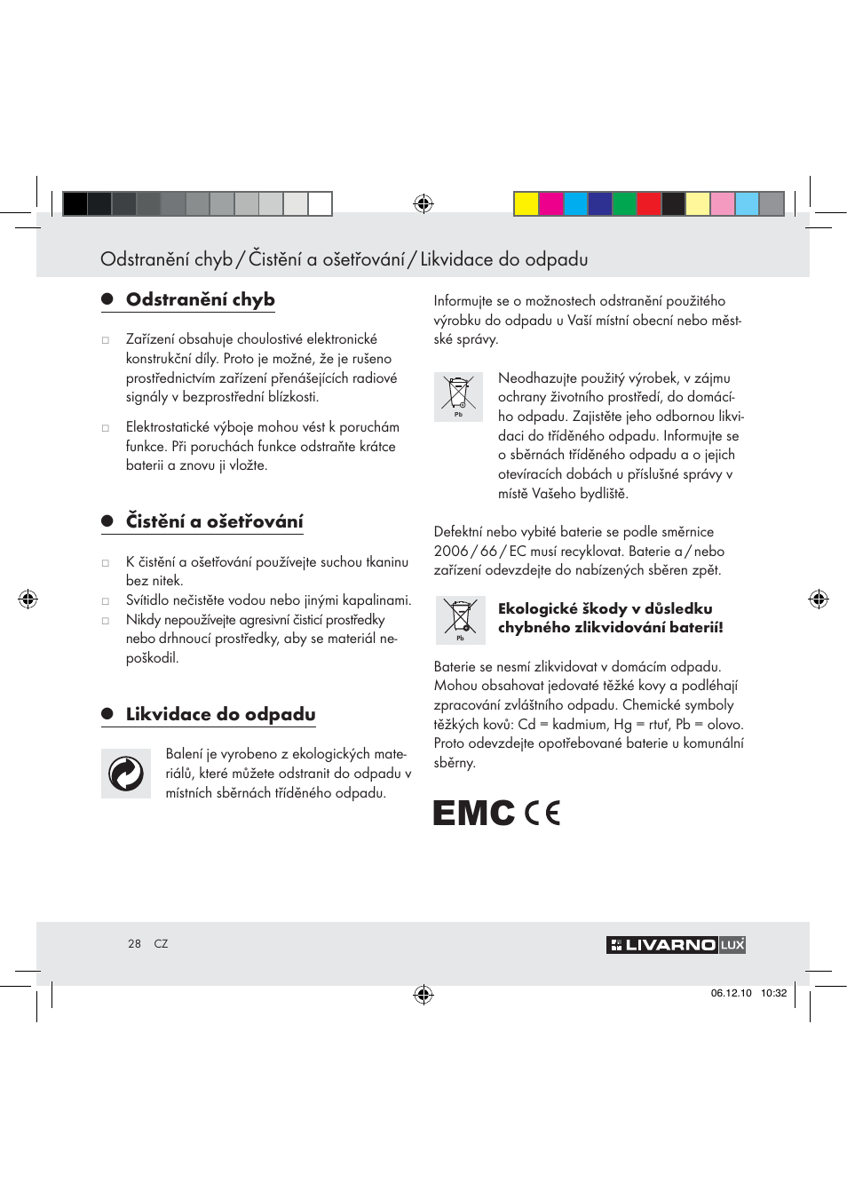 Odstranění chyb, Čistění a ošetřování, Likvidace do odpadu | Livarno Z31124 User Manual | Page 26 / 32