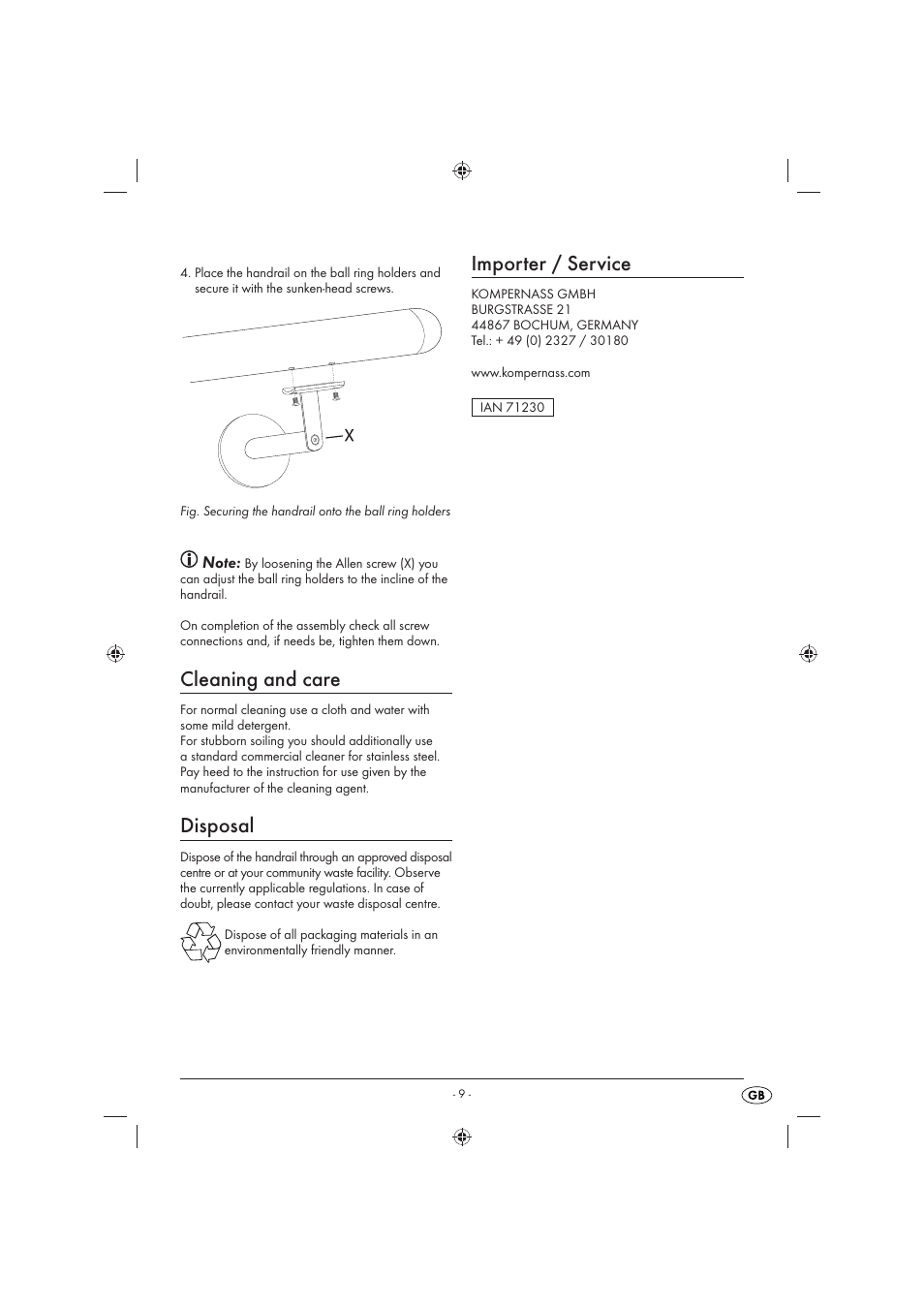Cleaning and care, Disposal, Importer / service | Livarno LHE 150 A1 User Manual | Page 10 / 12