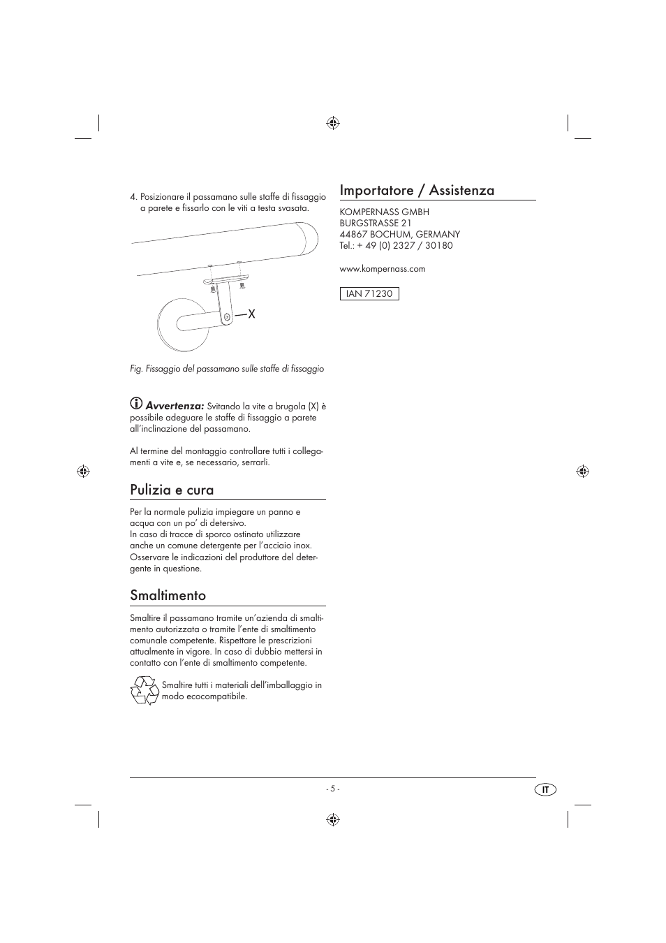 Pulizia e cura, Smaltimento, Importatore / assistenza | Avvertenza | Livarno LHE 150 A1 User Manual | Page 6 / 12