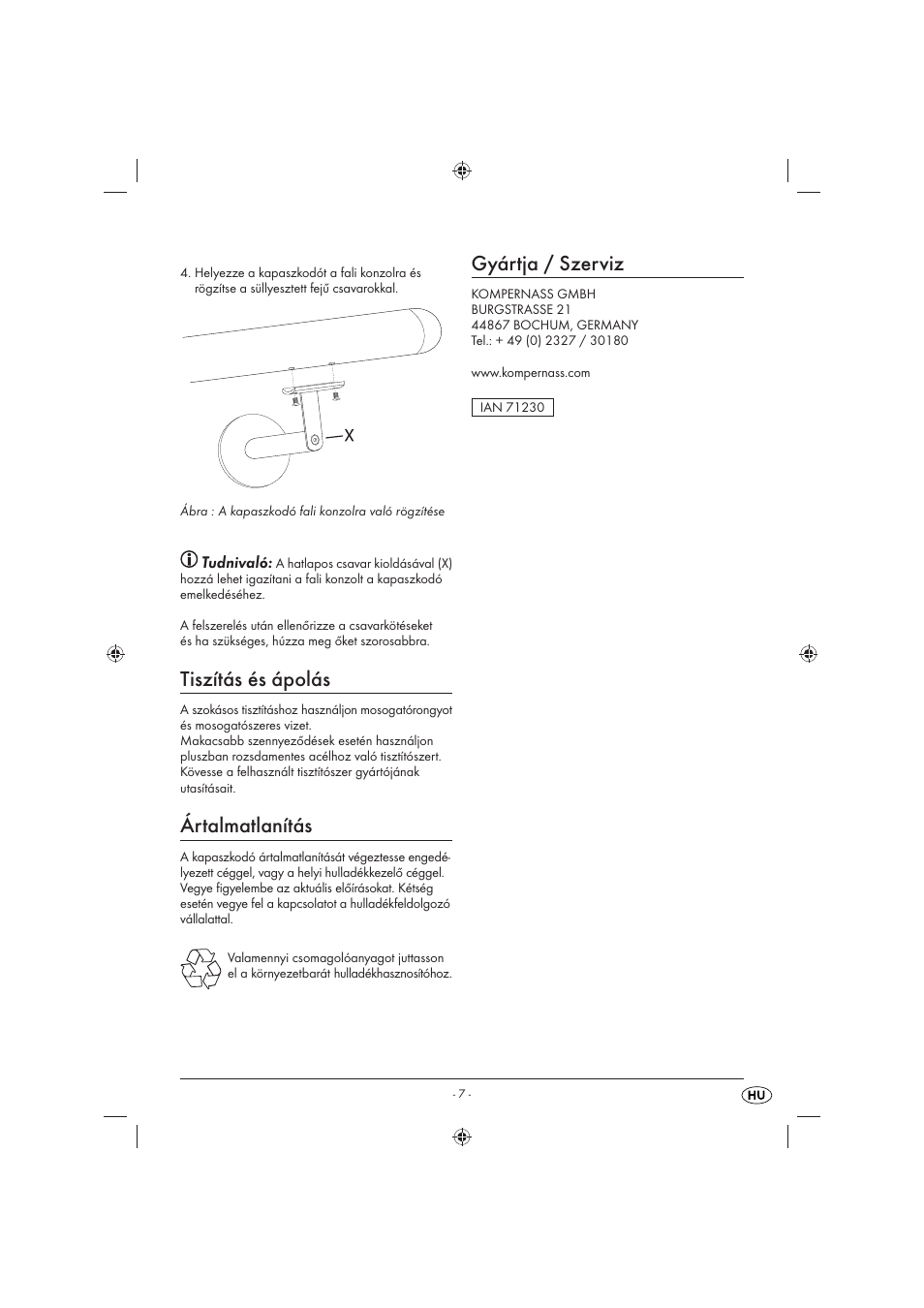 Tiszítás és ápolás, Ártalmatlanítás, Gyártja / szerviz | Tudnivaló | Livarno LHE 150 A1 User Manual | Page 8 / 16