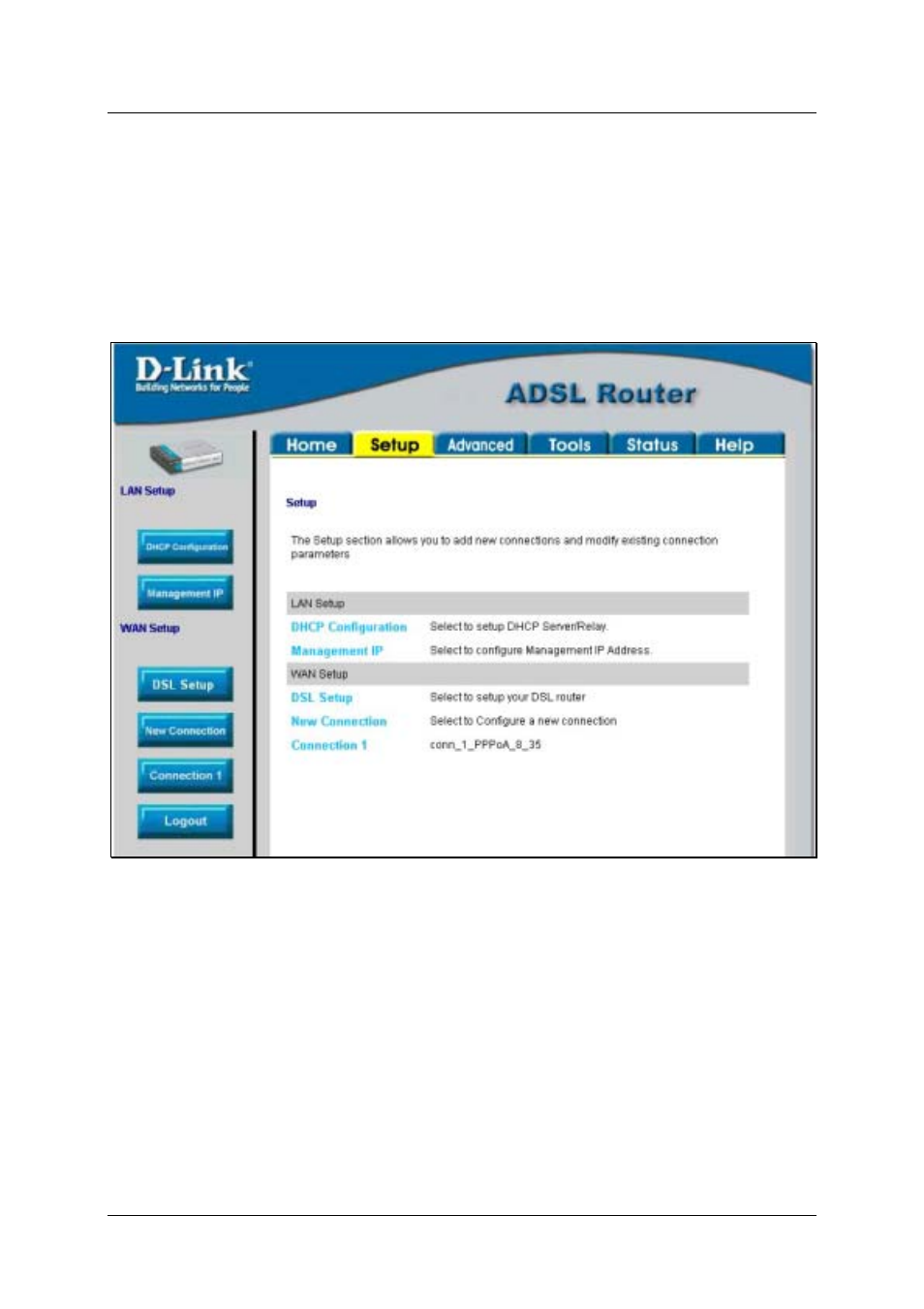 Setup menu | D-Link DSL-500T User Manual | Page 29 / 87