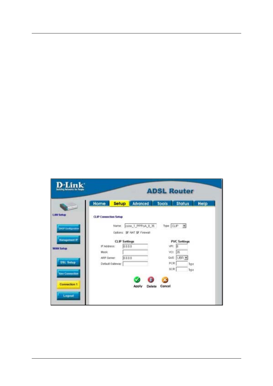 Configure connection 1 for clip | D-Link DSL-500T User Manual | Page 37 / 87