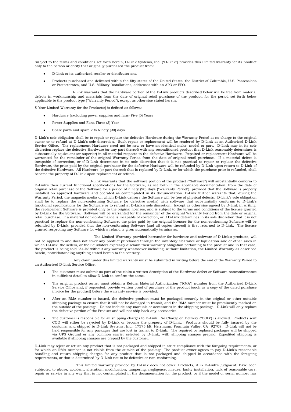 Warranty and registration information for usa only, Dsl-500t adsl router user’s guide v | D-Link DSL-500T User Manual | Page 5 / 87