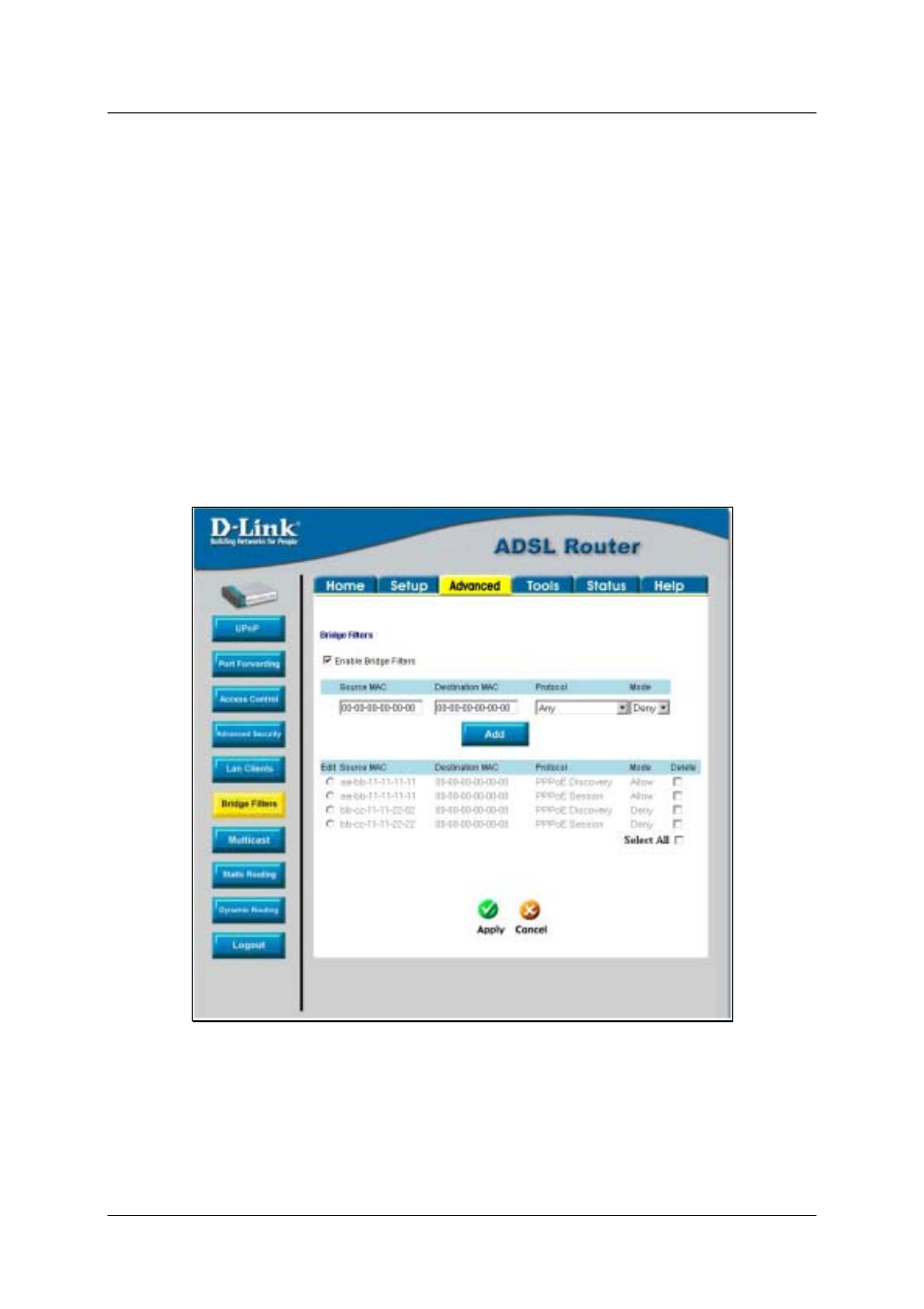 Bridge filters | D-Link DSL-500T User Manual | Page 56 / 87