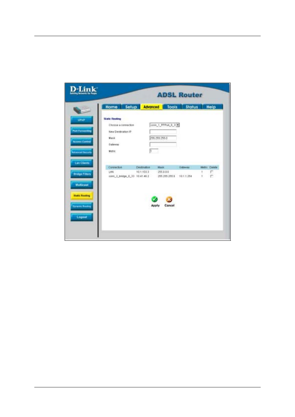 Static routing | D-Link DSL-500T User Manual | Page 58 / 87