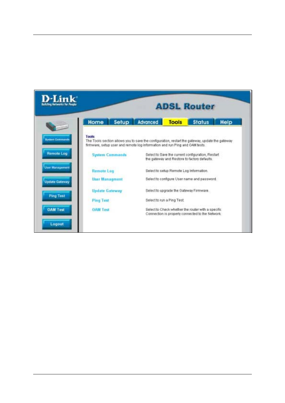 Tools and utility menus | D-Link DSL-500T User Manual | Page 61 / 87