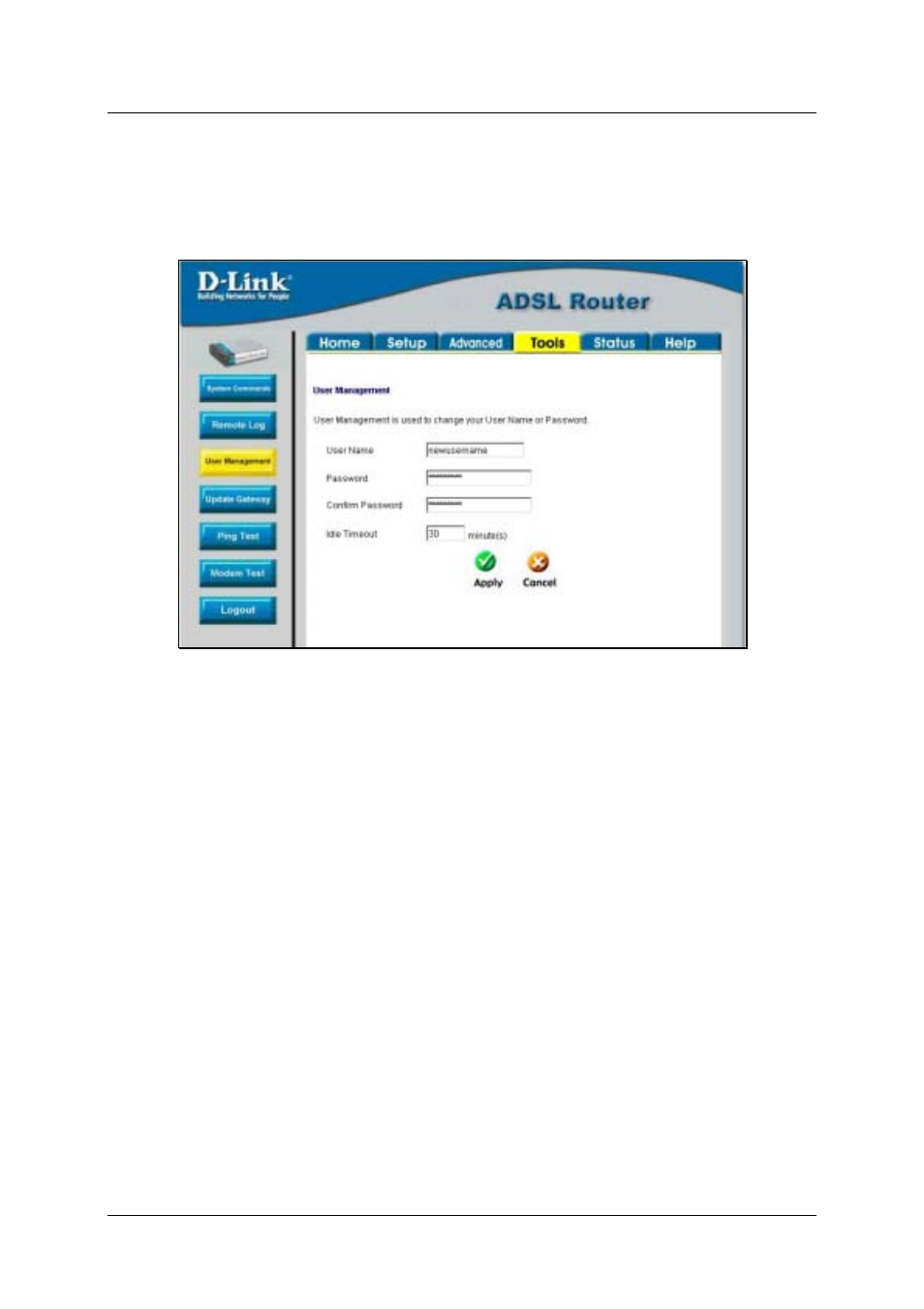 User management | D-Link DSL-500T User Manual | Page 62 / 87
