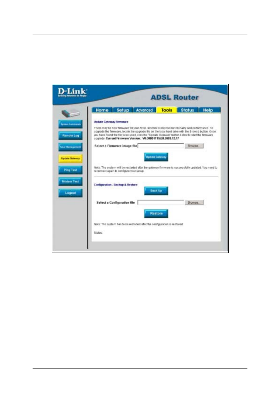Update gateway | D-Link DSL-500T User Manual | Page 65 / 87