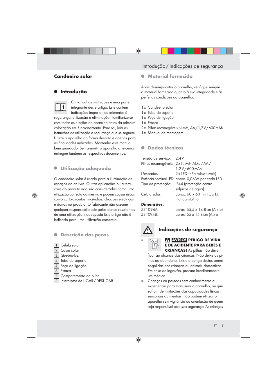 Introdução / indicações de segurança | Livarno Z31094A Z31094B User Manual | Page 15 / 29