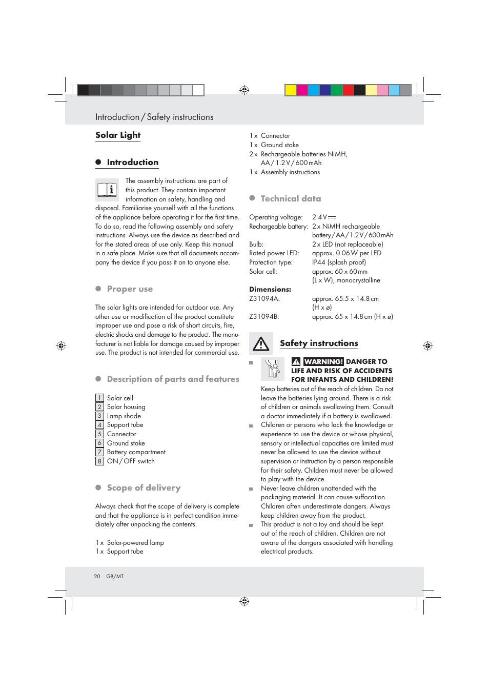 Introduction / safety instructions | Livarno Z31094A Z31094B User Manual | Page 20 / 29