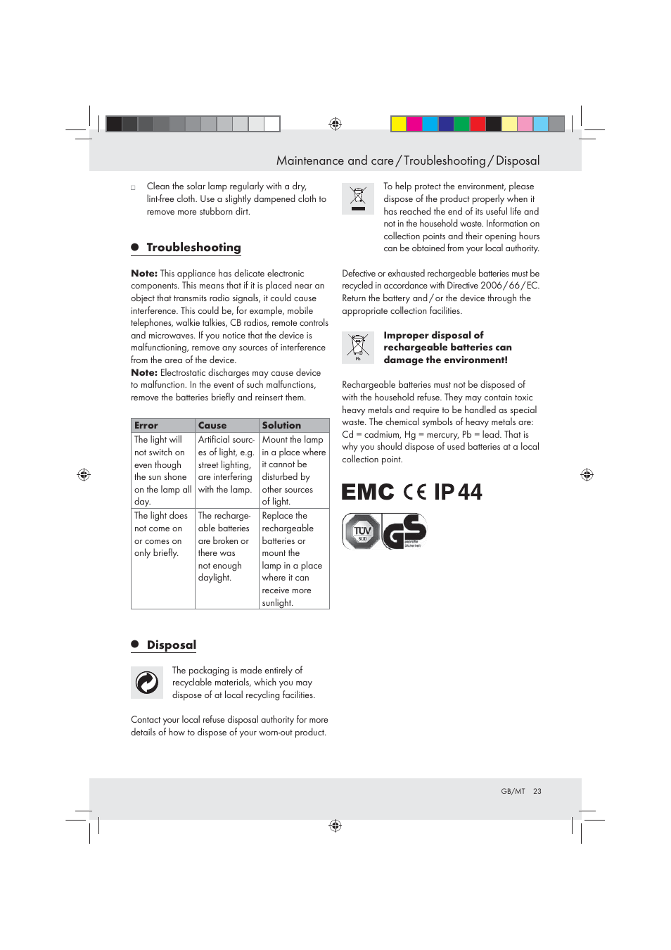 Maintenance and care / troubleshooting / disposal | Livarno Z31094A Z31094B User Manual | Page 23 / 29