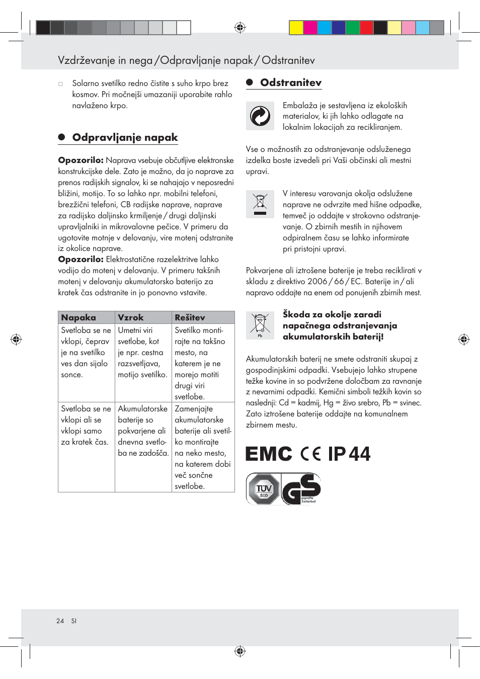 Odpravljanje napak, Odstranitev | Livarno Z31094A Z31094B User Manual | Page 24 / 40