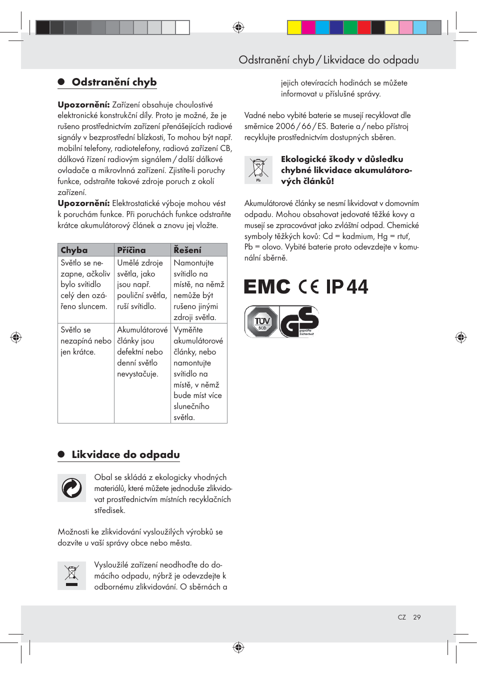 Odstranění chyb / likvidace do odpadu, Odstranění chyb, Likvidace do odpadu | Livarno Z31094A Z31094B User Manual | Page 29 / 40
