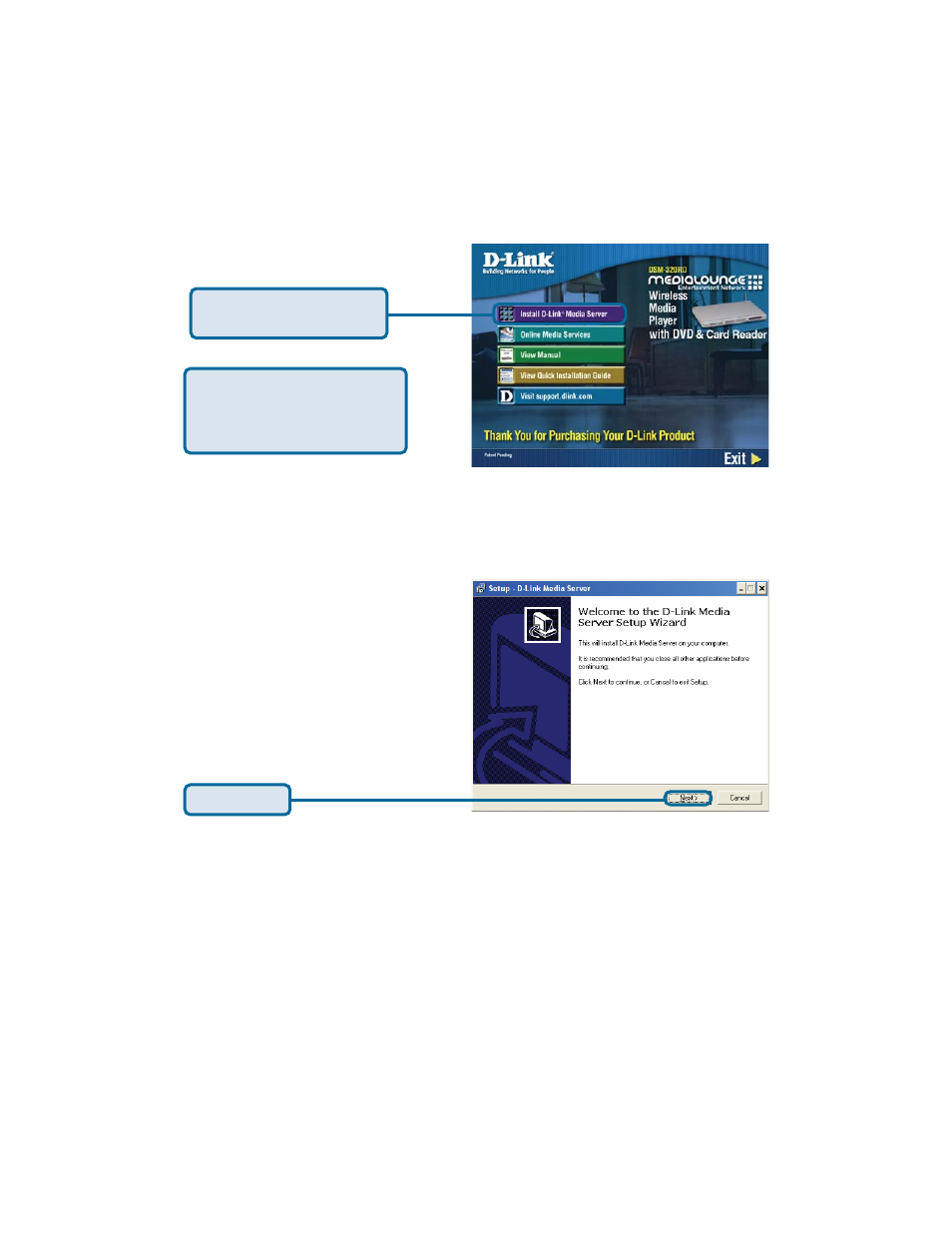 Installing the d-link, Media server software (continued) | D-Link DSM-320RD User Manual | Page 18 / 120