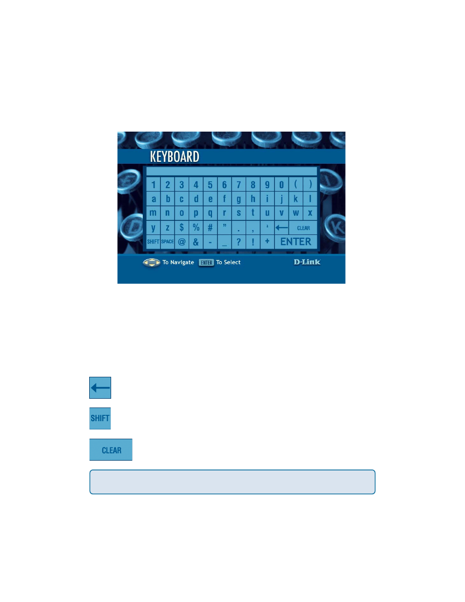 Using the on-screen keyboard | D-Link DSM-320RD User Manual | Page 37 / 120