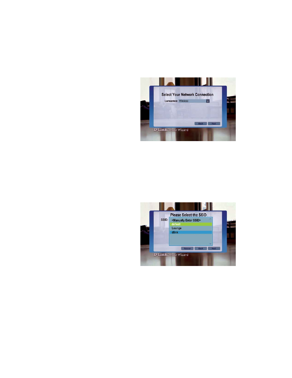 The dsm-320rd setup wizard (continued), Select the ssid, Select your network connection | D-Link DSM-320RD User Manual | Page 39 / 120