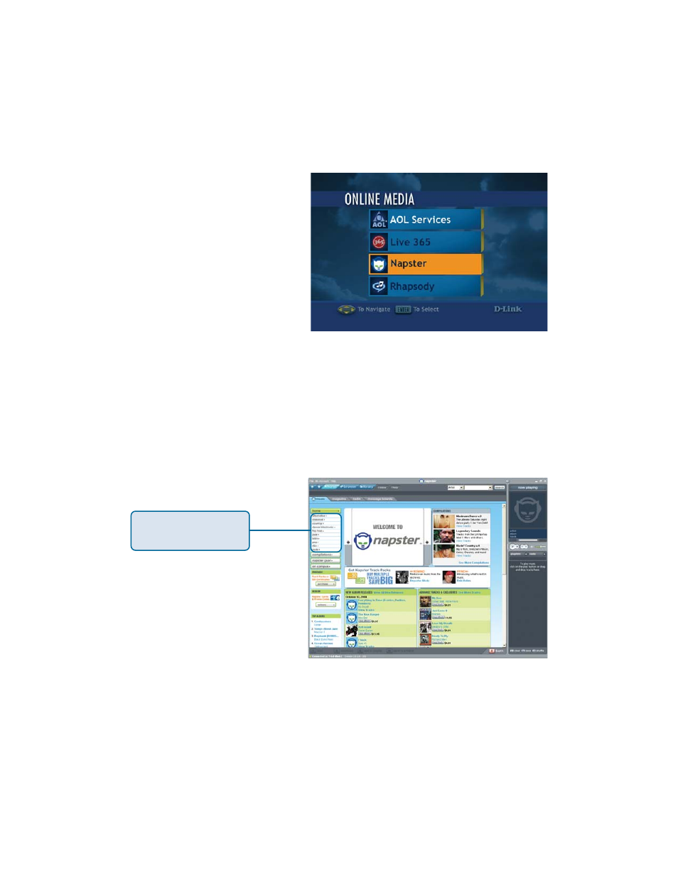 Online media (continued), Napster | D-Link DSM-320RD User Manual | Page 76 / 120