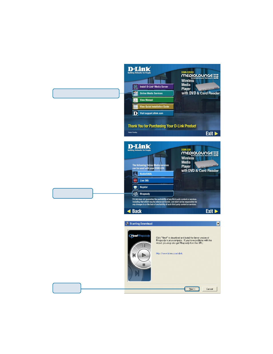 Online media (continued), For users new to rhapsody | D-Link DSM-320RD User Manual | Page 80 / 120