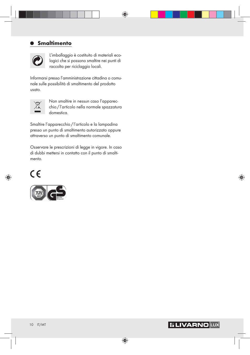 Smaltimento | Livarno Z31050..-BS User Manual | Page 10 / 20