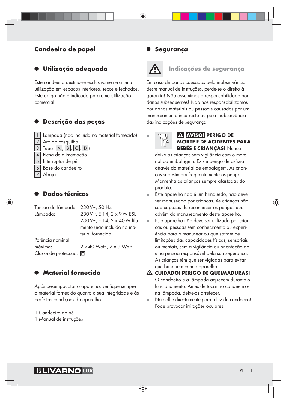 Candeeiro de papel utilização adequada, Descrição das peças, Dados técnicos | Material fornecido, Segurança indicações de segurança | Livarno Z31050..-BS User Manual | Page 11 / 20