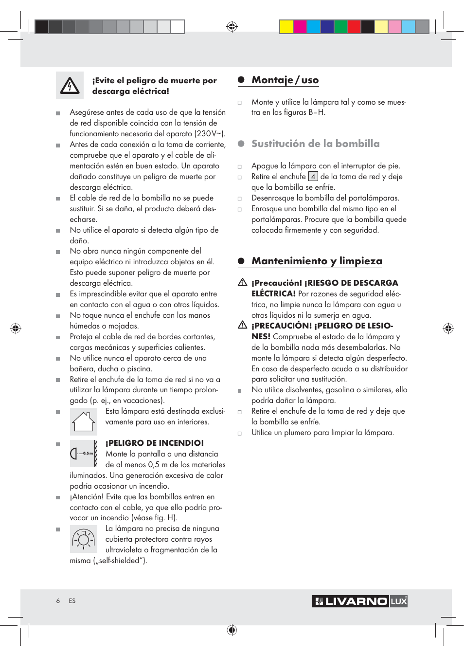 Montaje / uso, Sustitución de la bombilla, Mantenimiento y limpieza | Livarno Z31050..-BS User Manual | Page 6 / 20