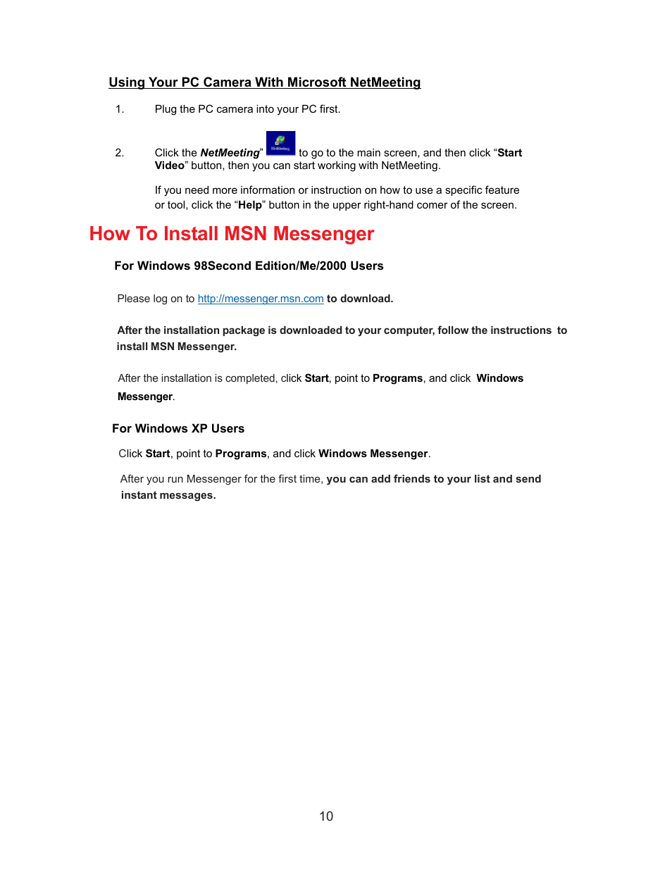 How to install msn messenger | D-Link DSB-C110 User Manual | Page 10 / 30