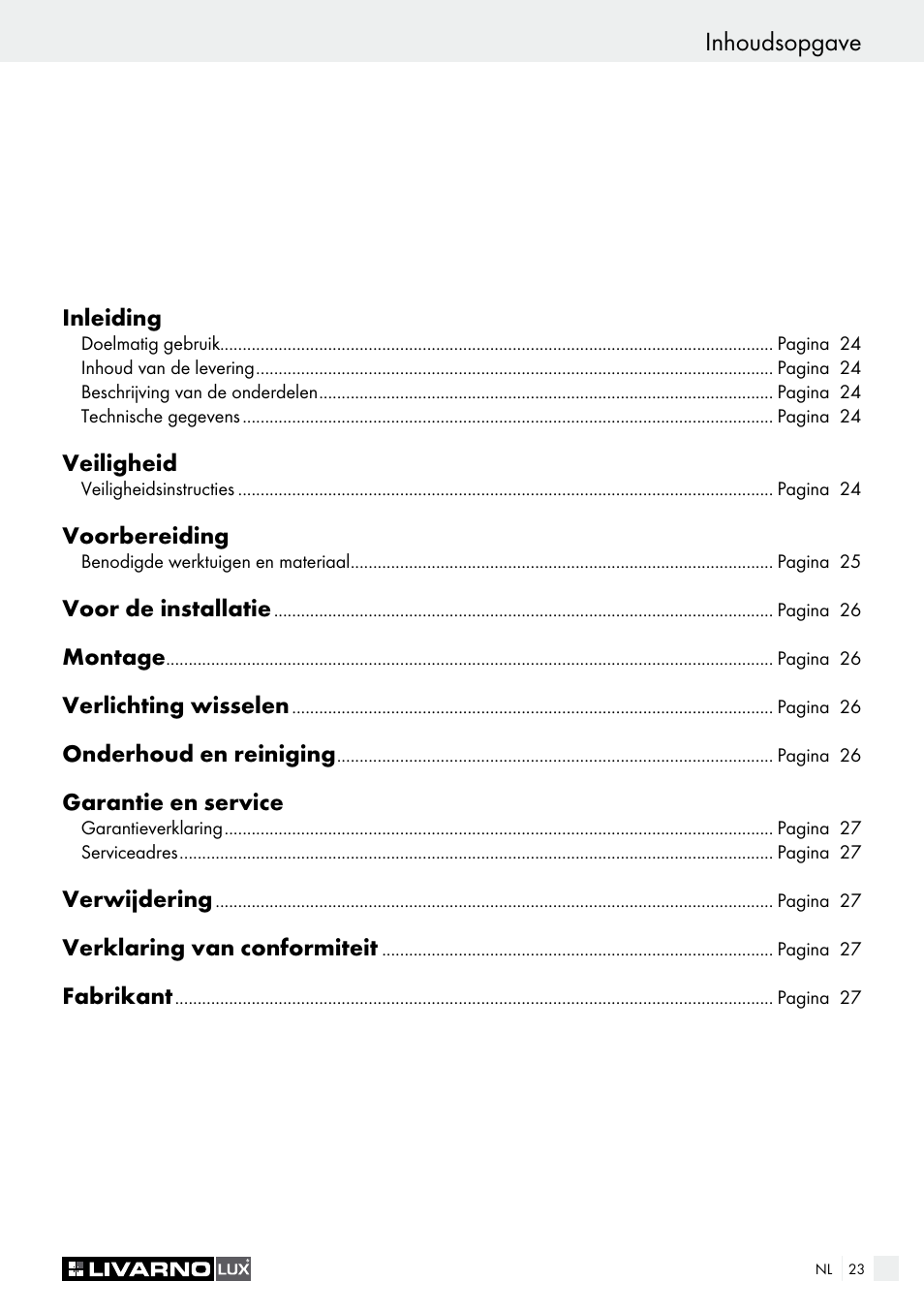 Inhoudsopgave | Livarno HALOGEN CEILING LIGHT User Manual | Page 23 / 37