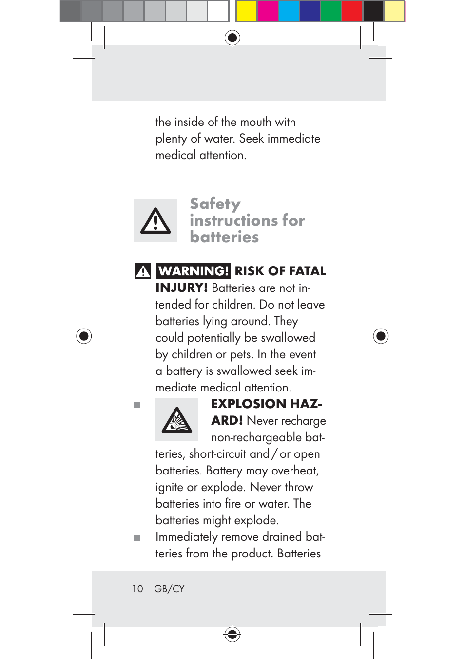 Safety instructions for batteries | Livarno Z31206A-BS User Manual | Page 10 / 40