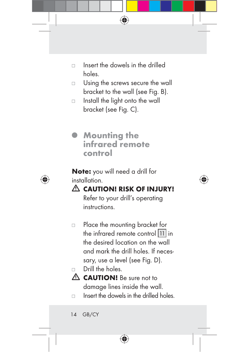 Mounting the infrared remote control | Livarno Z31206A-BS User Manual | Page 14 / 40