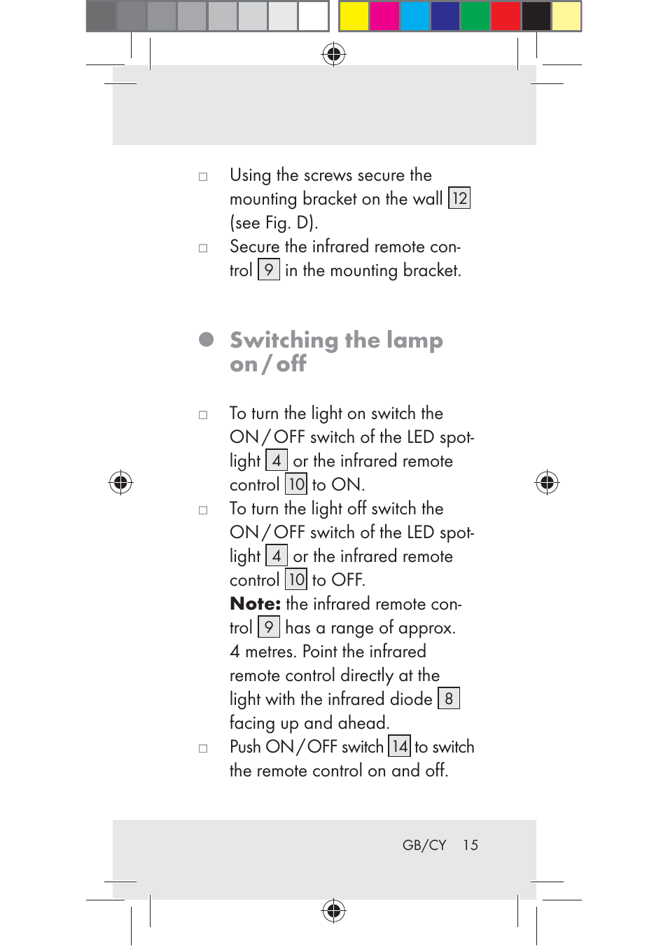 Switching the lamp on / oﬀ | Livarno Z31206A-BS User Manual | Page 15 / 40