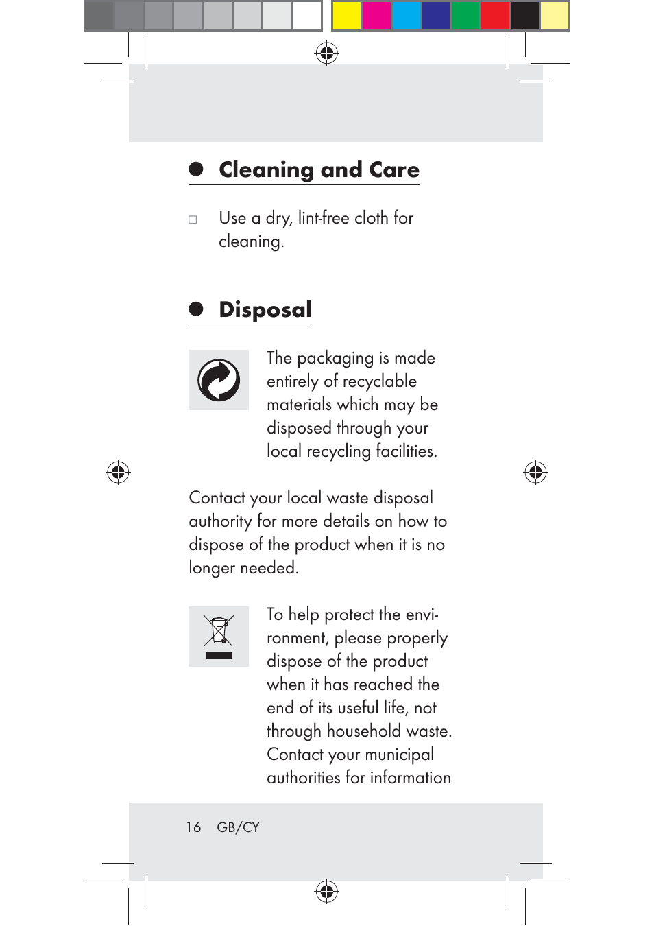 Cleaning and care, Disposal | Livarno Z31206A-BS User Manual | Page 16 / 40