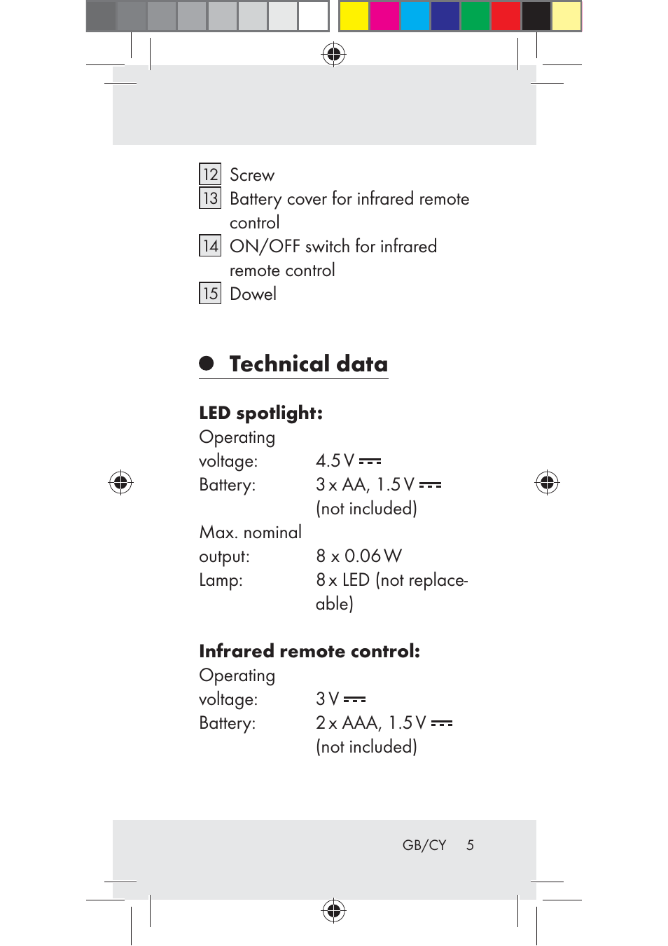 Technical data | Livarno Z31206A-BS User Manual | Page 5 / 40