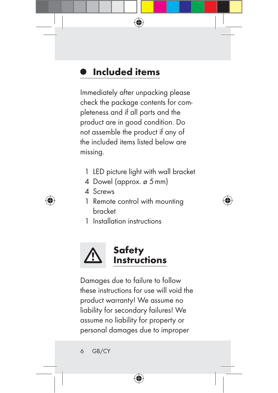 Included items, Safety instructions | Livarno Z31206A-BS User Manual | Page 6 / 40