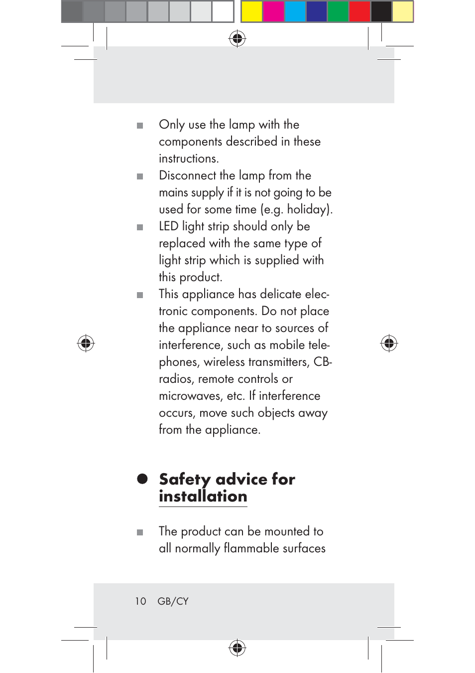 Safety advice for installation | Livarno Z31206B-BS User Manual | Page 10 / 35