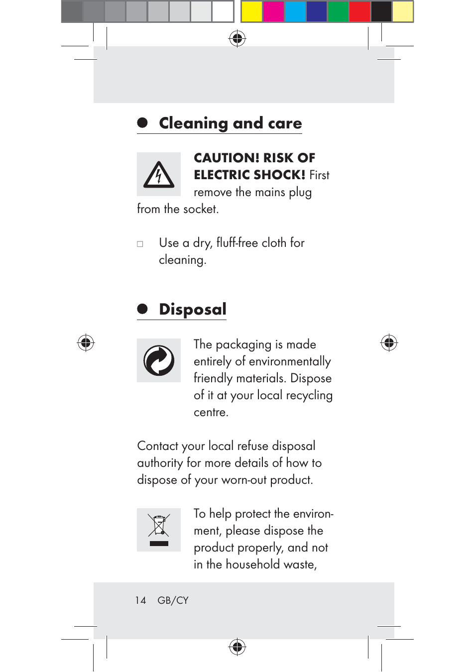 Cleaning and care, Disposal | Livarno Z31206B-BS User Manual | Page 14 / 35