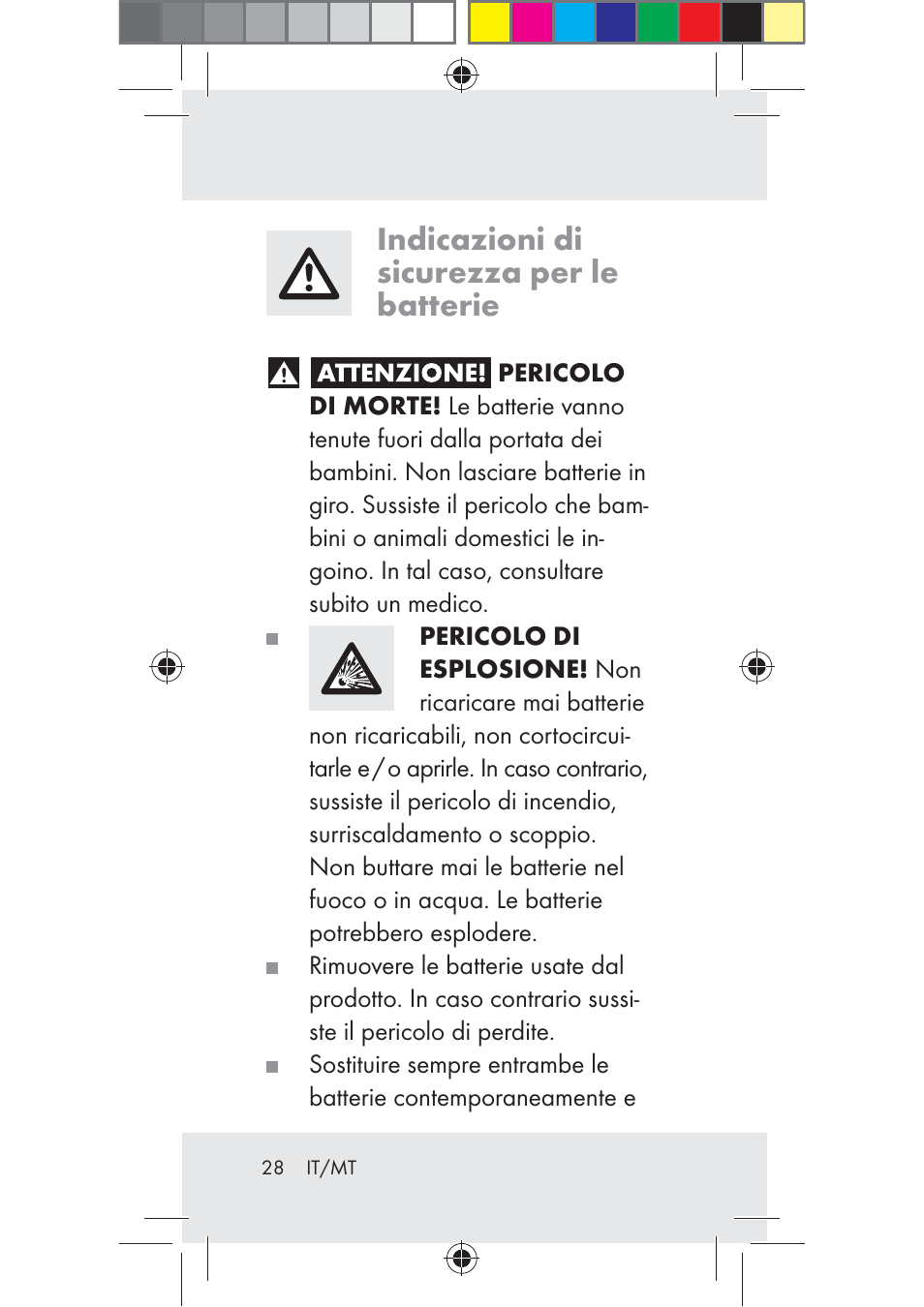 Indicazioni di sicurezza per le batterie | Livarno Z31206A-BS User Manual | Page 28 / 89