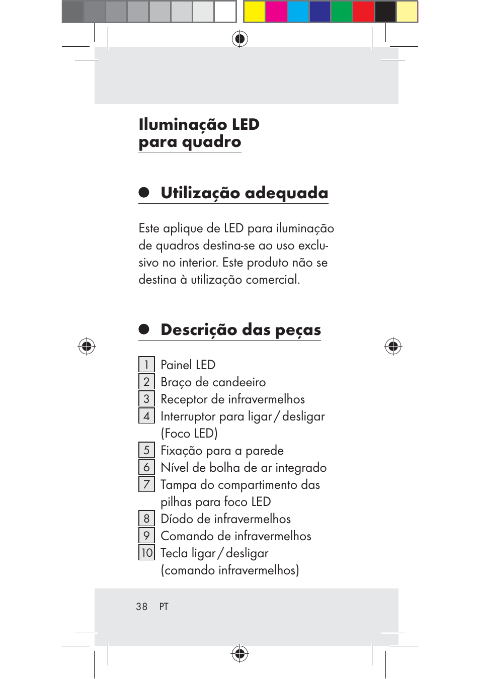 Iluminação led para quadro utilização adequada, Descrição das peças | Livarno Z31206A-BS User Manual | Page 38 / 89