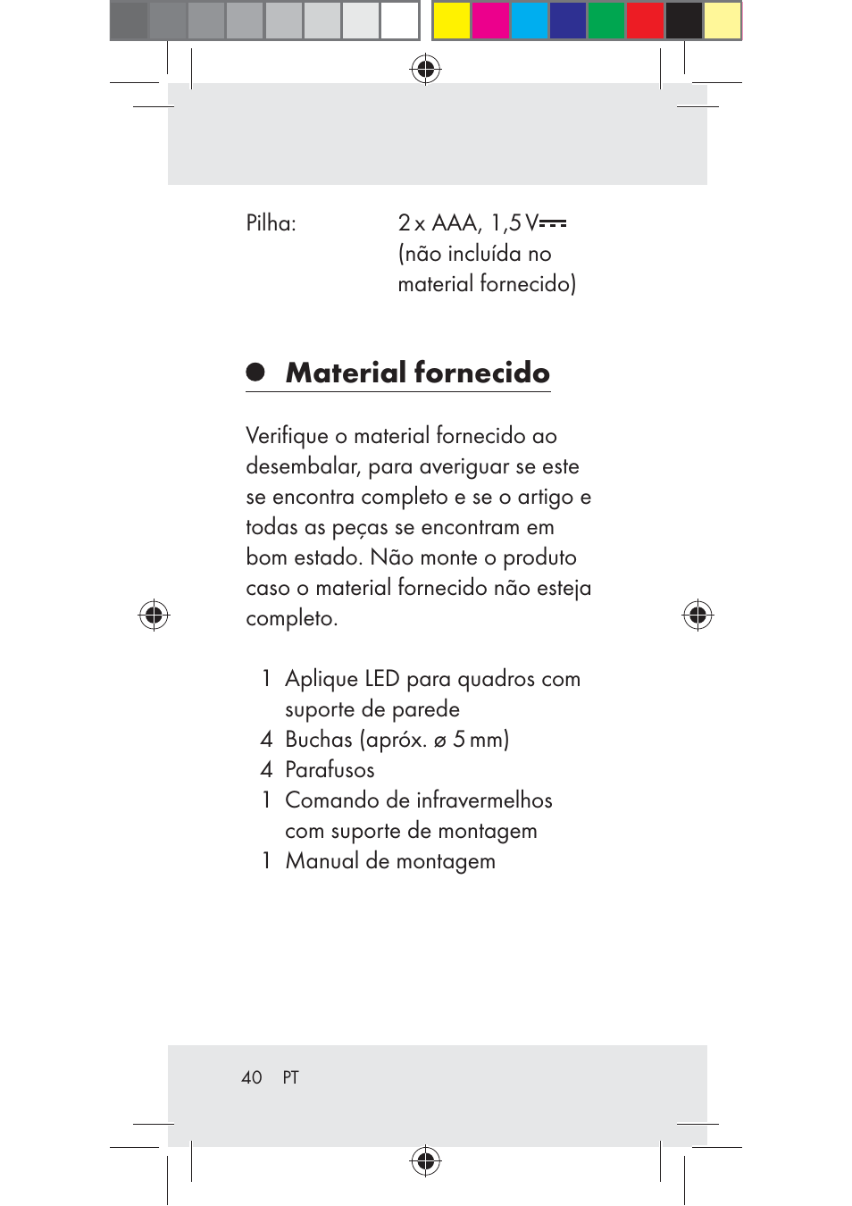 Material fornecido | Livarno Z31206A-BS User Manual | Page 40 / 89